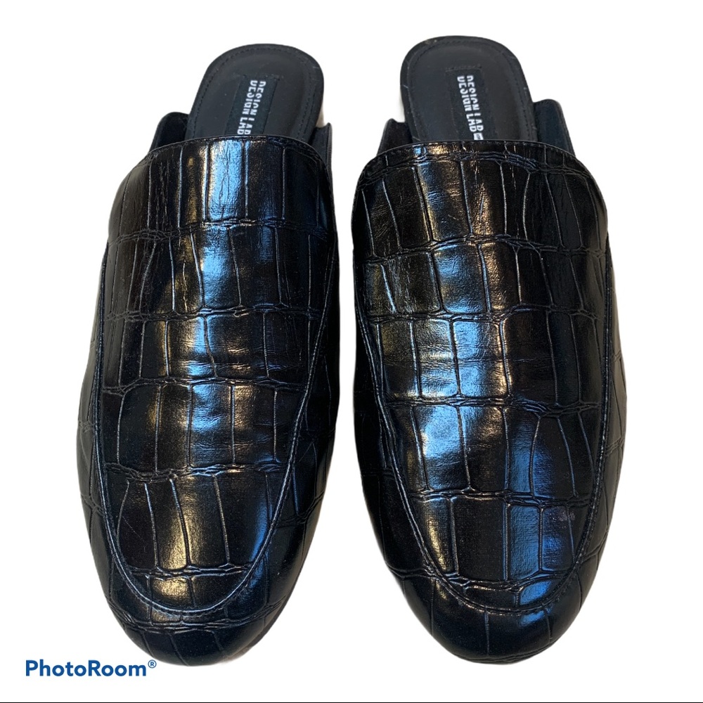NEW Design Lab L&T Viola Black Croc Mules Sz 8.5M - Picture 2 of 4